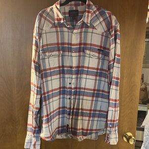 Lucky Brand Red and Blue Plaid Casual Shirt